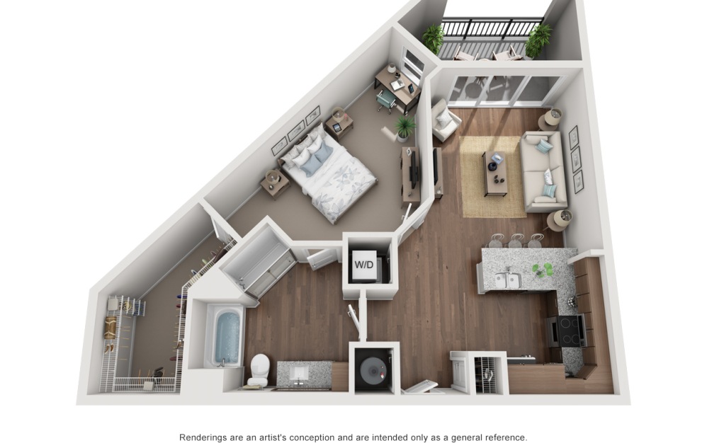A4B - 1 bedroom floorplan layout with 1 bathroom and 805 square feet