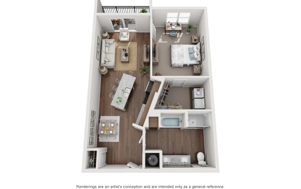 A5HC - 1 bedroom floorplan layout with 1 bathroom and 880 square feet